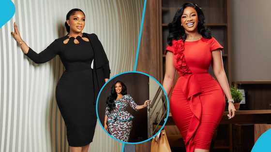 Serwaa Amihere looks magnificent in a beaded African print kaba and form-fitting long skirt