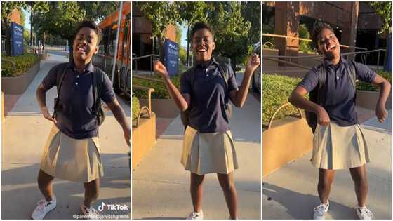 Dj Switch Dances Joyously In School Uniform As She Heads For Class In New School Abroad