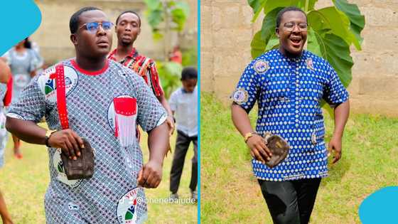 Oheneba Jude passionately plays tambourine at huge church rally, exhibits skills