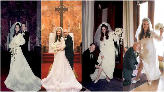 Couple recreate their wedding photos exactly 50 years later wearing same gown