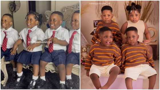 Quadruplets, 1 girl, 3 boys dazzle in uniform on first day in school, video goes viral: "I tap this blessing"
