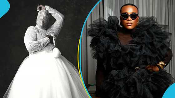 Ghanaian fashion critic Charlie Dior looks exquisite in a white lace gown to a star-studded party