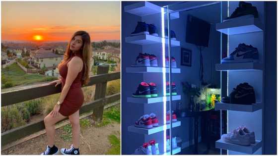 Lady shows off her beautiful collection of sneakers, she owns a lot of Air Jordans