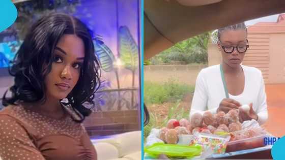 Beautiful Ghanaian girl seen selling ‘kosua ne meko’, stirs reaction