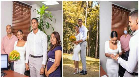 Pretty lady in simple dress does her white wedding with only 2 guests in viral photos