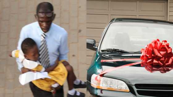 Man spotted carrying daughter to school during trotro strike to get brand new car