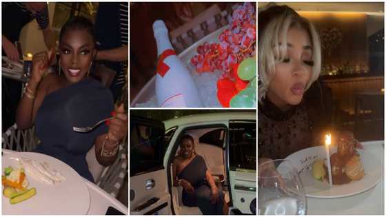 Nana Aba Anamoah, Serwaa Amihere's sister, Sandra Ankobiah and others ride in plush ride to luxury birthday dinner