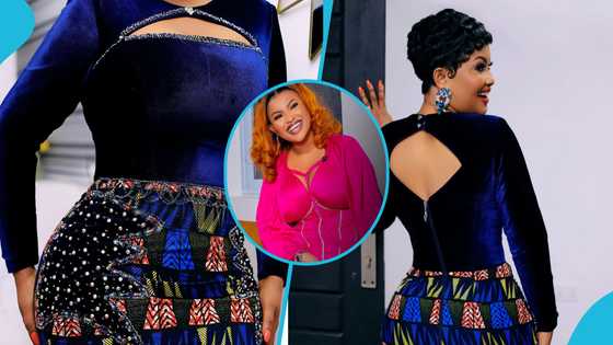 Nana Ama McBrown shows off flawless back in video, couturier applauds her for pulling off design