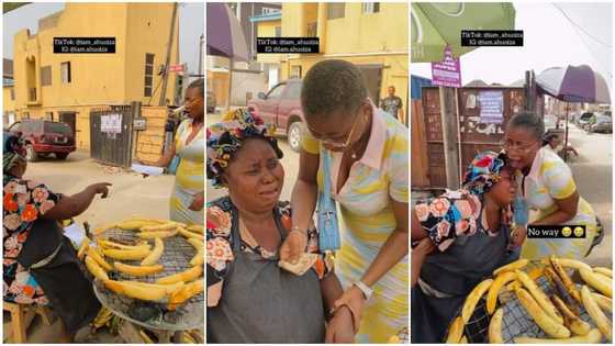 Roasted plantain seller breaks down in emotional video as kind stranger showers money on her