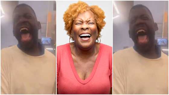 Tall man collapses and falls flat while hitting high note in viral video, peeps react; "He gave it his all"