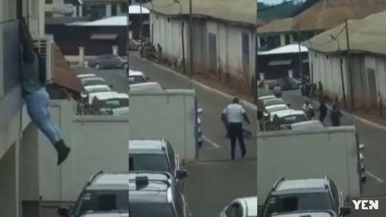 Ghanaian female bank robber jumps from storey building in video; arrested by police