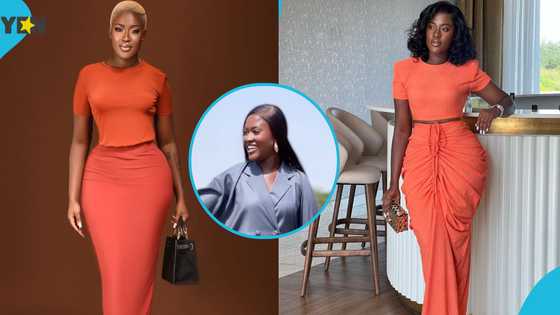 Fella Makafui sets new fashion trend with her stylish maxi suit dress: "Tailor, I want suit but make it gown"