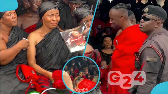 Calvin Fosuh ‘betrays’ Akosua Serwaa as he consoles Odo Broni at Daddy Lumba’s funeral