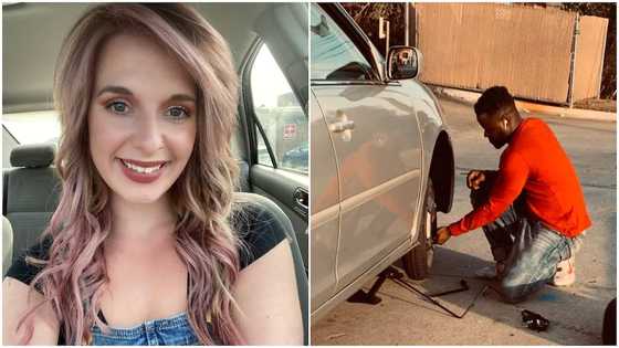 Man helps obroni lady whose car broke down on the road, uses his tyre for her, rejects sweet reward
