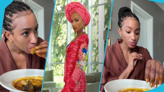 Mr Eazi's wife Temi Otedola tries fufu and palmnut soup: "It's like nothing I've ever had"