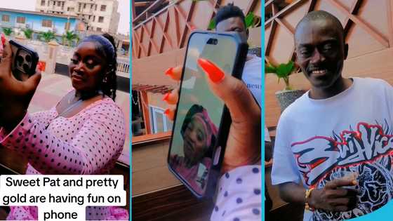 Lil Win watches with pride as Maame Serwaa and Sweet Pat chat and laugh on video call, peeps left in awe