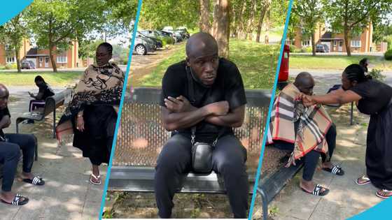 "Mother Theresa": Emelia Brobbey shelters shivering Akabenezer with her scarf as he struggles with UK weather