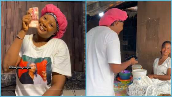Young lady rejoices as she buys ball of kenkey in Nigeria with one cedi note, Ghanaians react to video