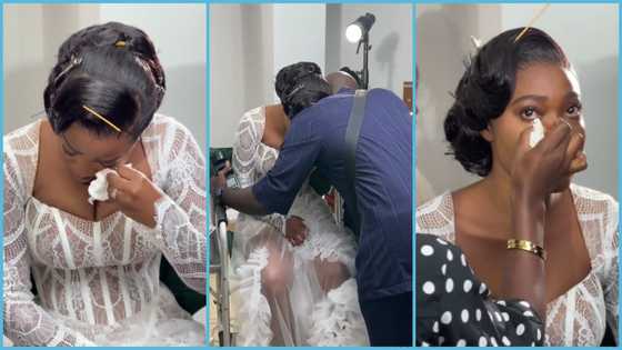 Ghanaian bride weeps on her wedding day after parents reportedly demanded she cleans her makeup