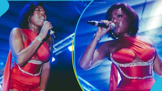 Singer Efya sparks pregnancy rumours with her new look as she rocks a stylish red outfit to perform in Kumasi