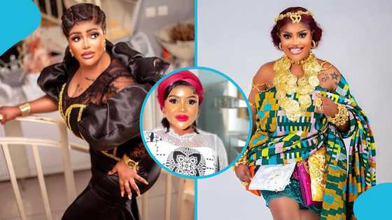 Maame Gold father's funeral: Aba Dope reacts as fans ridicule her trending make-up fail