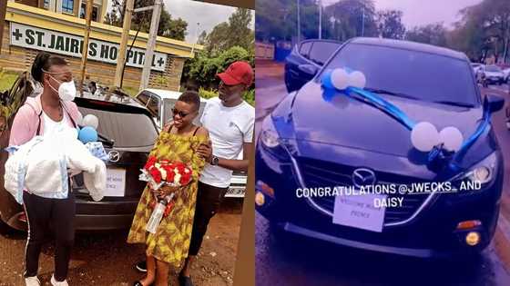 Loving husband gifts wife brand new car after giving birth to their son