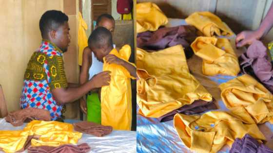 Fredrick Mensah: Ghanaian teacher provides free school uniforms for pupils in his class; photos pop up