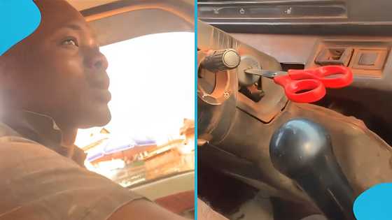 Ghanaian man uses scissors as car key, video ignites laughter: E hard oo