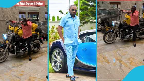 Despite flexes on his Harley-Davidson motorbike inside his automobile museum