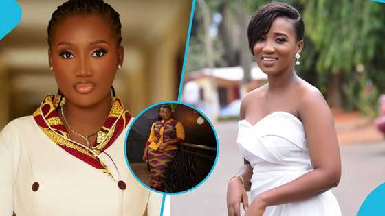Dr Frank Amoakohene's pretty wife looks elegant in stylish kente gown and gold Gye Nyame necklace