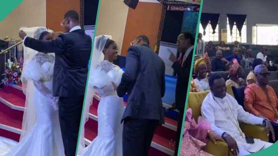 Drama as wedding guests reject couple's first kiss at altar, video goes viral online