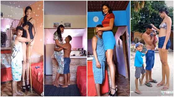 Reactions trail videos of man and his very tall wife, he reaches her on her waist- "She is like a giant"