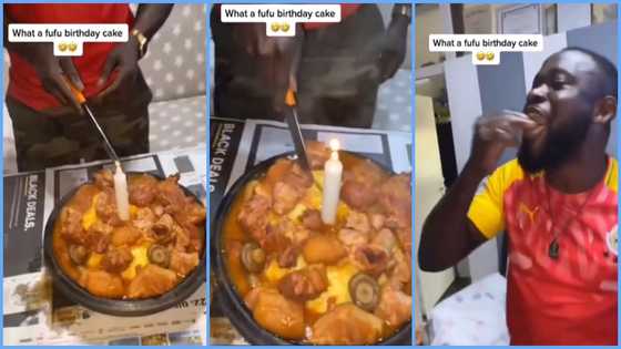 Ghanaian man celebrates birthday in style, uses fufu as cake, places lit candle on it, video goes viral