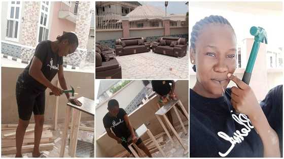 Pretty lady makes nice furniture, impresses many on social media with her carpentry skills