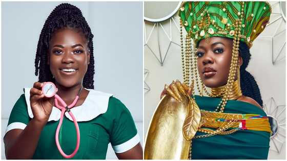 Asantewaa: Ghanaian TikTok star rocks green and white nurse outift, shows off smooth natural face in potos