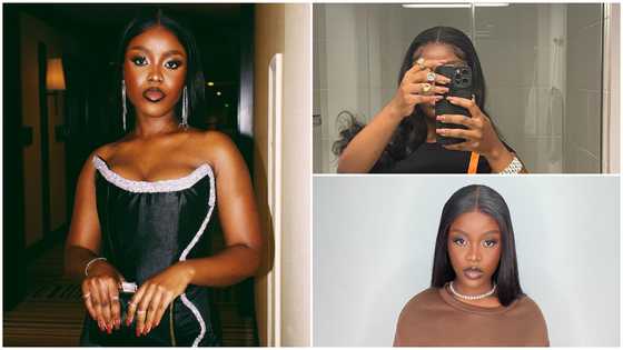 Ghanaian musician Gyakie flaunts her smooth makeup-free face while slaying in black outfit and GH¢490 designer bag