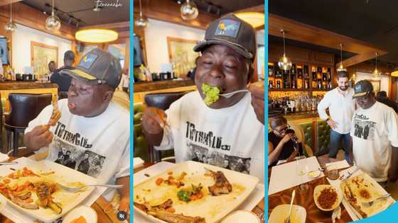 Ataa Ayi's mechanic lives lavishly as he eats steak with his bare hands at a plush restaurant