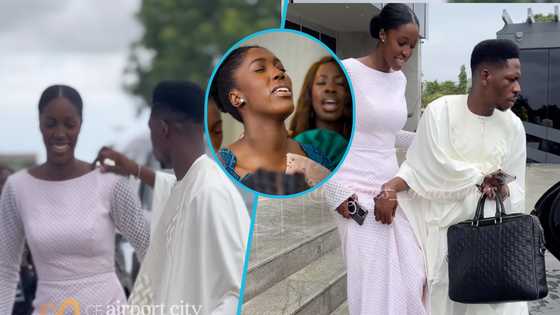 Moses Bliss wins over Ghanaian ladies as he dresses his wife in public after their Thanksgiving service