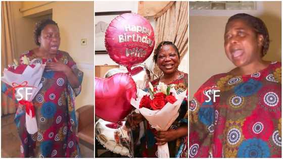 Marry well o: Reactions as wife becomes emotional, opens mouth in surprise after hubby planned her b'day party