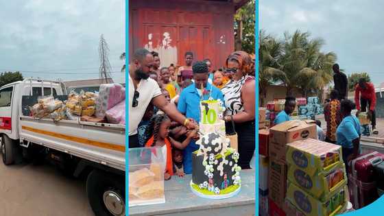 Tracey Boakye marks son's birthday at an orphanage, cuts cake, donated truckload of items in videos