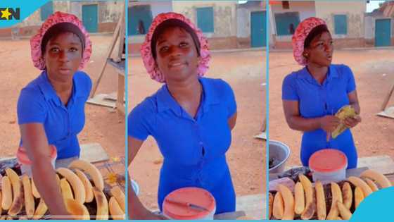 Ghanaian lady cries out as she becomes a roasted plantain seller: "All my friends are in school"