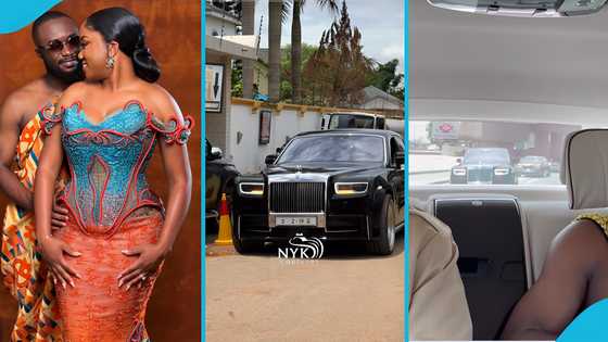 Ofori Sarpong's nephew Kofi Genfi rides in a long Rolls-Royce convoy for his traditional wedding