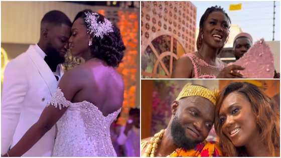 Ghanaian bride Helena makes history as she slays in a customised white gown that cost GH₵ 121,900 and 3 detailed corseted kente gowns