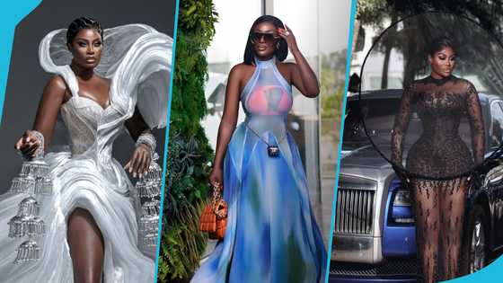 Nana Akua Addo causes traffic as she models in a stylish halter-neck gown and bob hairstyle