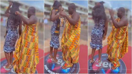 Ghanaian man creates scene on school campus, dances with daughter on graduation day to Terminator song