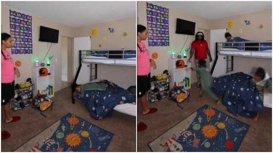 Kids jump down from bed and quickly obey their father after murmuring to mum, funny video stirs reactions