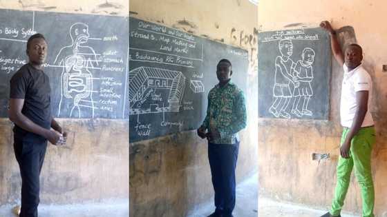 Ghanaians shower praises on dedicated teacher who draws to impart knowledge
