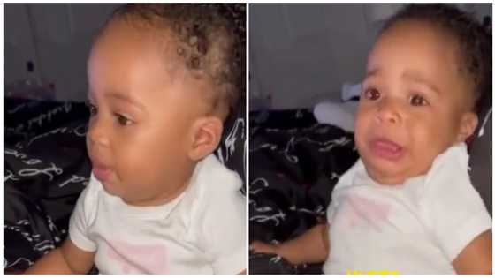 Baby bursts into tears after hearing dad snore loudly like helicopter in hilarious video