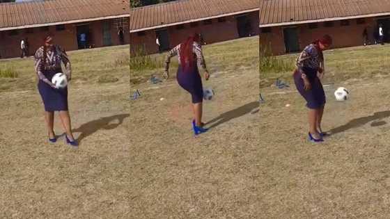 "I like how she bends her back": Curvy teacher in high heels plays football in open field, video goes viral