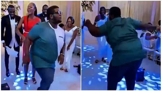 Ghanaian plus-size man steals shine with his intense dance and leg works at wedding; peeps can't believe his energy